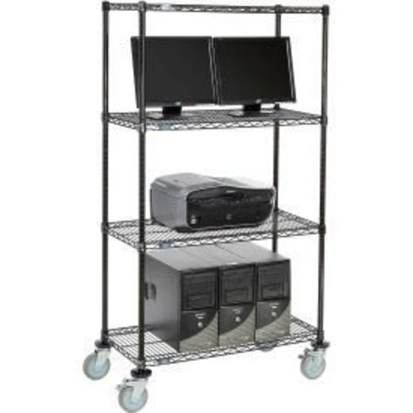 Global Equipment Nexel     4-Shelf Mobile Wire Computer LAN Workstation, 36"W x 18"D x 69"H, Black 695389BK